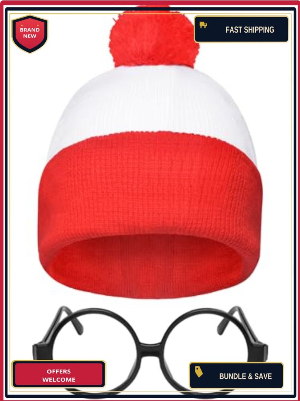 Striped Beanie Hat & Glasses Costume Set Cosplay Party Accessories